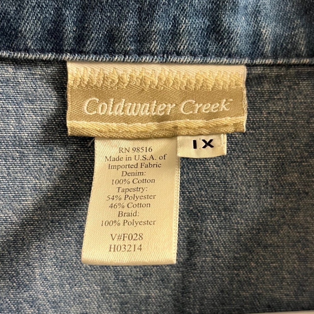 Coldwater Creek Denim Jacket Womens 1X Blue Aztec Southwestern Embroidered Trim - Picture 3 of 10